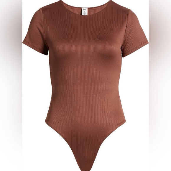 Bp Bodysuit Ribbed Brown Topaz Short Sleeve Snap Bottom Closure Small - Picture 1 of 5